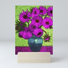 Vincent van Gogh Twelve purple sunflowers with red disk center flowers in a vase still life violet and green background portrait painting Mini Art Print