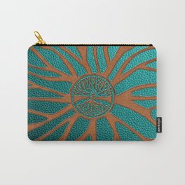 Tree of life  -Yggdrasil  - Embossed Faux Teal & Brown Leather Carry-All Pouch