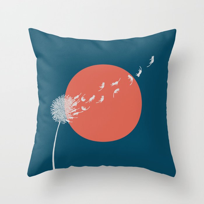 Cat and Plant 25: Cat Dandelion Throw Pillow