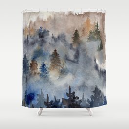 Watercolor abstract forest landscape Shower Curtain