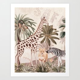 African Vintage Jungle Safari  Art Print