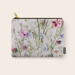 Flowers - Colorful Pastel Wildflowers and Grass - Pastel Flat lay Florals Carry-All Pouch