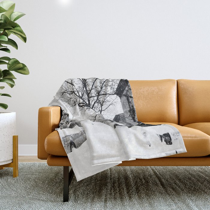 New York City At Snow Time Black and White Throw Blanket