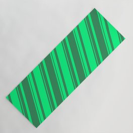 [ Thumbnail: Green & Sea Green Colored Striped Pattern Yoga Mat ]