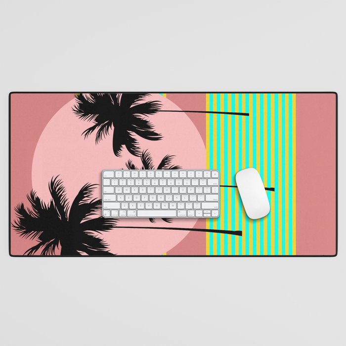 Hello California Sunny Dreams Minimal Palm Tress Sunset Pop-Art Desk Mat
