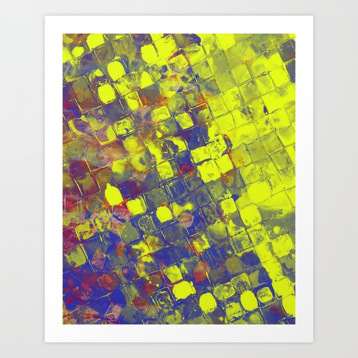 Take The First Step - Abstract, blue and yellow pattern Art Print