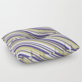 [ Thumbnail: Dark Slate Blue, Dark Khaki & Lavender Colored Striped Pattern Floor Pillow ]