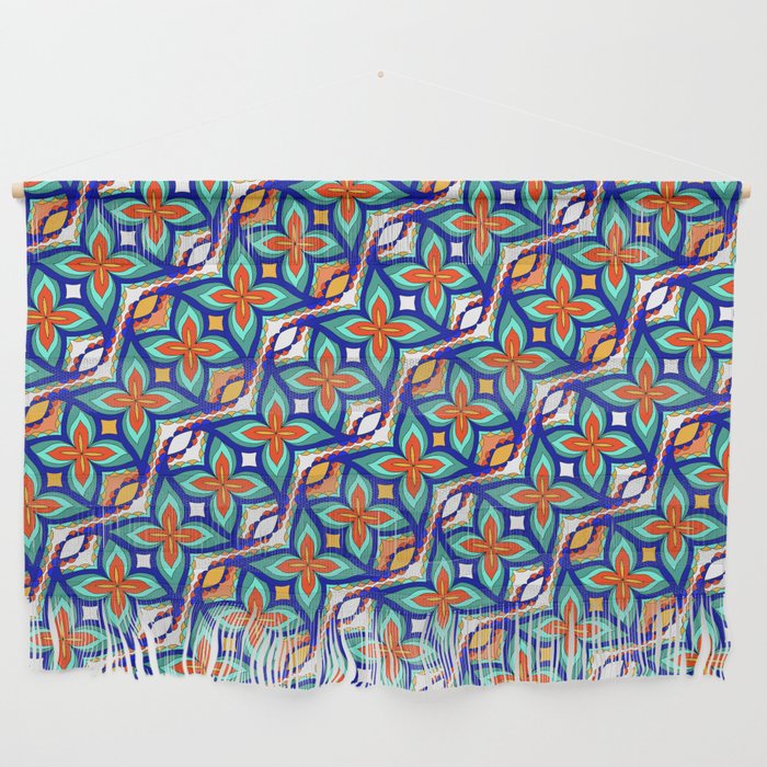 Retro Flower Tile Pattern - Hummingbird Charm Wall Hanging