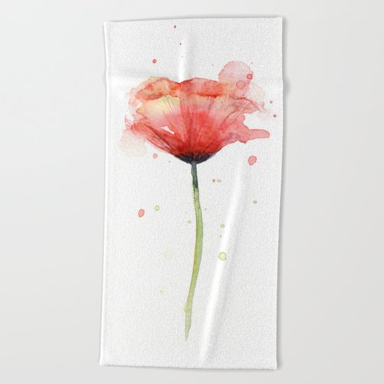 Red Poppy Watercolor Flower Floral Beach Towel