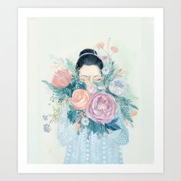 Floral Bouquet Art Print | Painting, Bouquet, Art, Floral, Flower, Gouache, Rose, Girl, Artist, Watercolor 