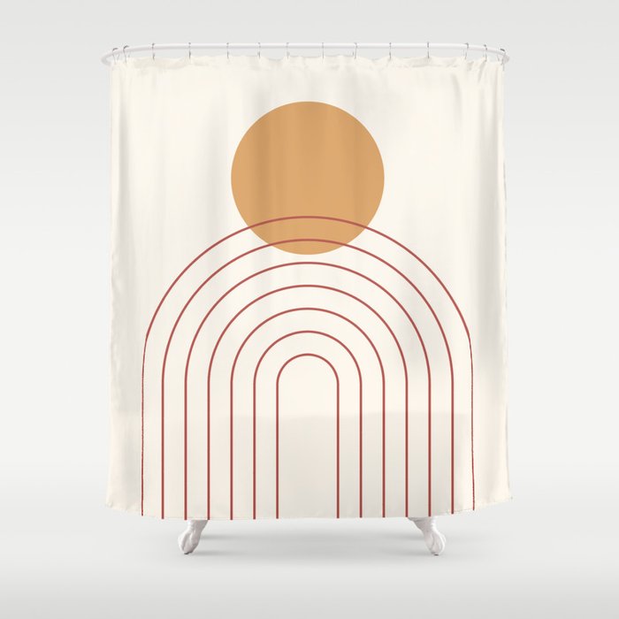 Mid Century Modern Geometric 36 in Terracotta Gold Beige Shower Curtain