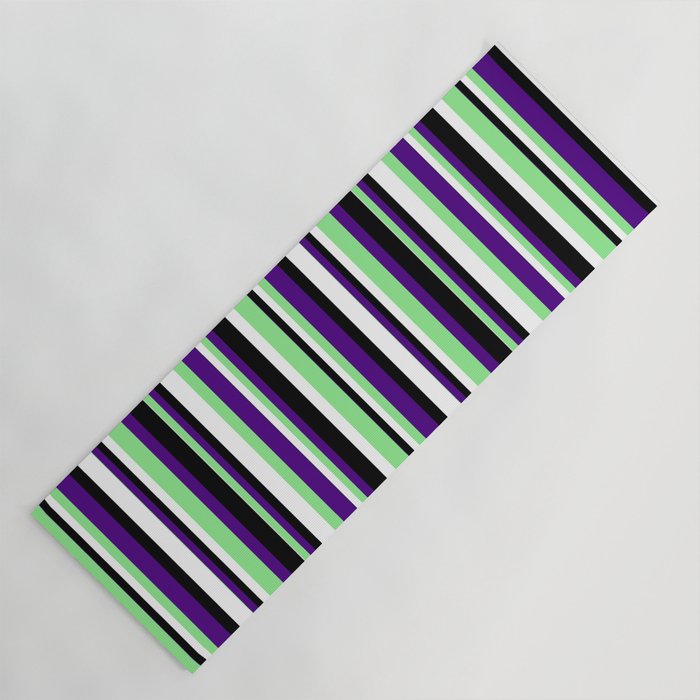 Indigo, Light Green, White & Black Colored Stripes/Lines Pattern Yoga Mat