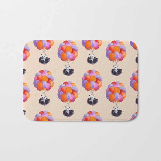 Panda flying with balloons Bath Mat