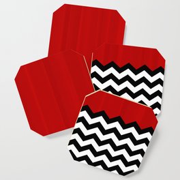 Red Black White Chevron Room w/ Curtains Coaster