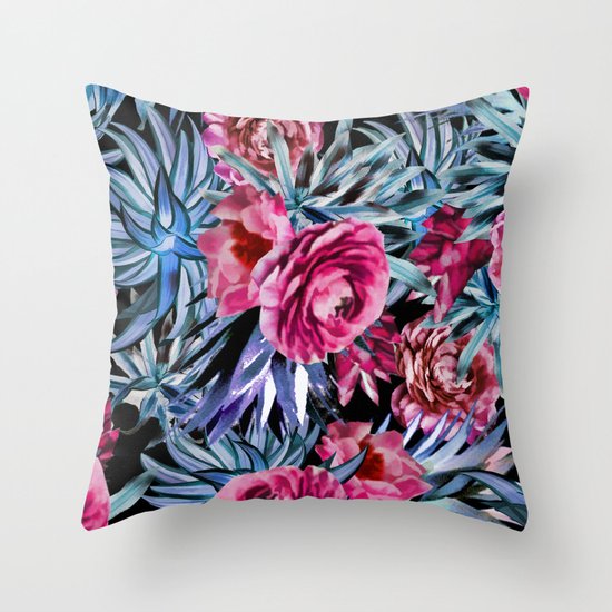 The floral pattern . pink and blue Throw Pillow by Fuzzyfox Society6