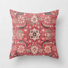 Vintage Blossom III // 16th Century Tibet Ornamental Moody Red Vines Colorful Ornate Rug Pattern Throw Pillow