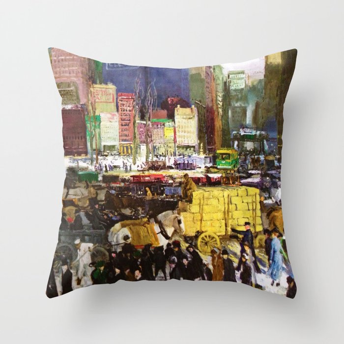 Bustling Big City New York landscape painting by George Wesley Bellows Throw Pillow