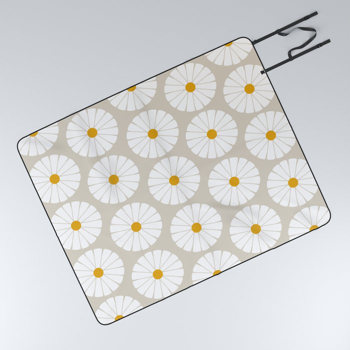 Minimal Botanical Pattern - Daisies Picnic Blanket