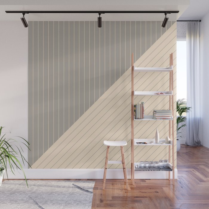 Elegant Pinstripes and Triangles Beige Gray Grey Wall Mural