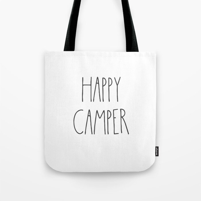 Happy Camper text Tote Bag
