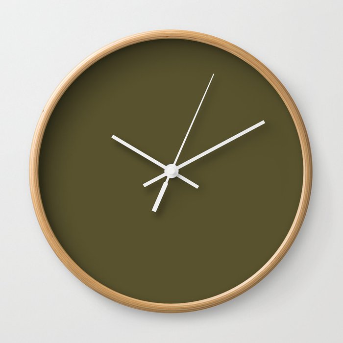 Dark Green Solid Color - Patternless Pairs Jolie Paints 2022 Popular Hue Olive Green Wall Clock