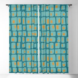Funky Squares Retro Pattern Teal and Orange Blackout Curtain