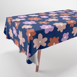Retro Flowers Lilac, Burnt Orange, Light Pink with Dark Blue Background Tablecloth