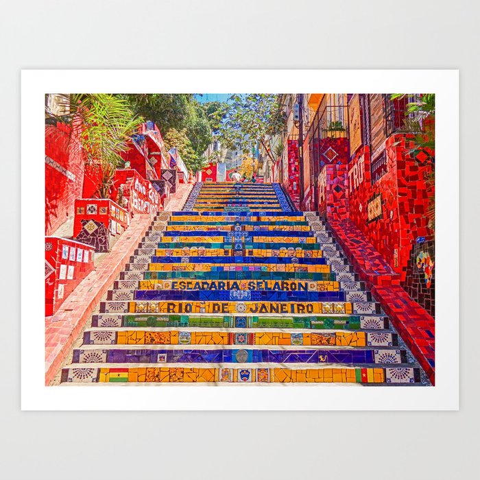 Rio de Janeiro, favela Eseadaria Selarron colorful painted stairway Brazil color landscape photographic photography / photograph Art Print
