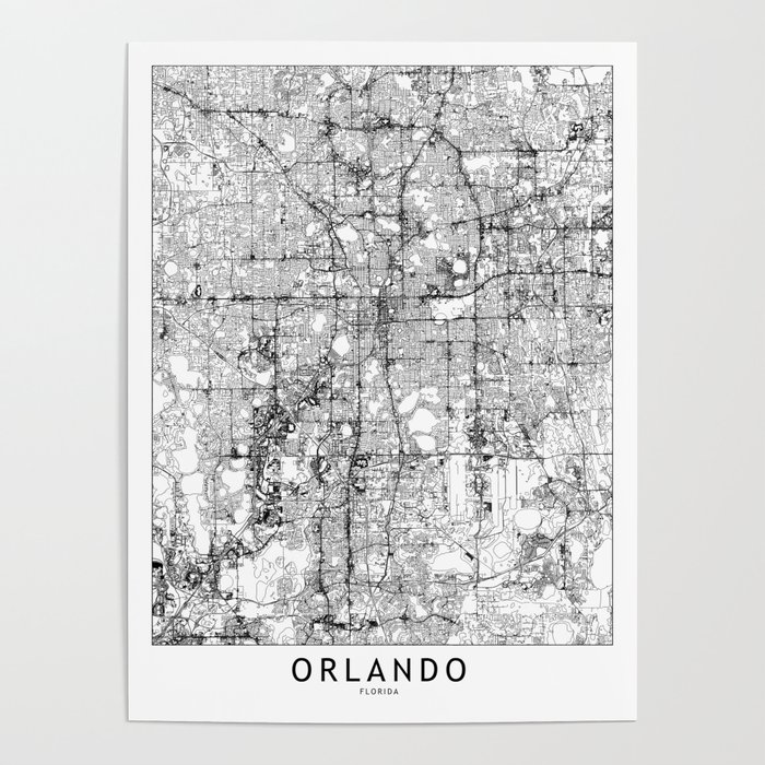 Orlando White Map Poster