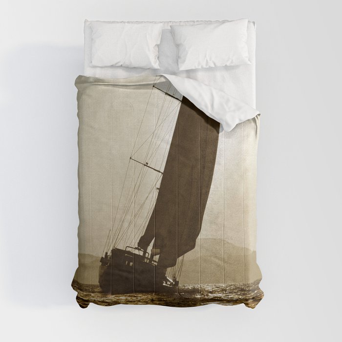 grunge canvas textured sailboat Comforter