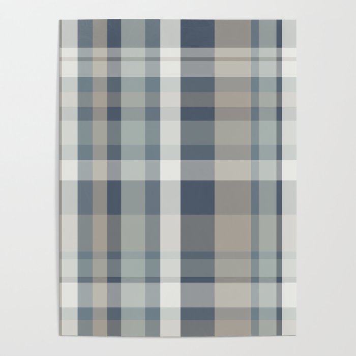 Retro Modern Plaid Pattern 2 in Neutral Blue Gray Poster