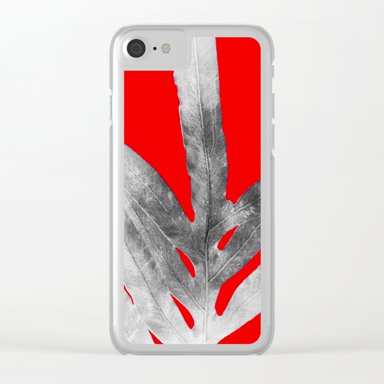 Green Fern on Red Inverted Clear iPhone Case