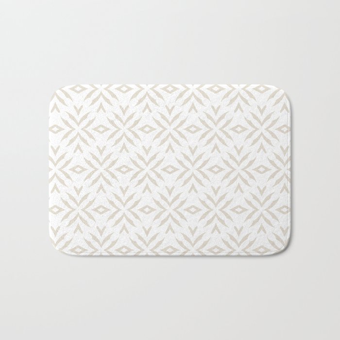 Light Beige and White Abstract Flower Pattern - Farrow & Ball 2022 Color School House White 291 Bath Mat