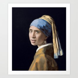 The Nic With the Pearl Earring (Nicholas Cage Face Swap) Art Print