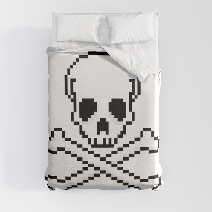 Pixel Skull And Crossbones. Duvet Cover