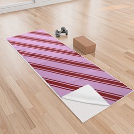[ Thumbnail: Plum & Maroon Colored Lines/Stripes Pattern Yoga Towel ]