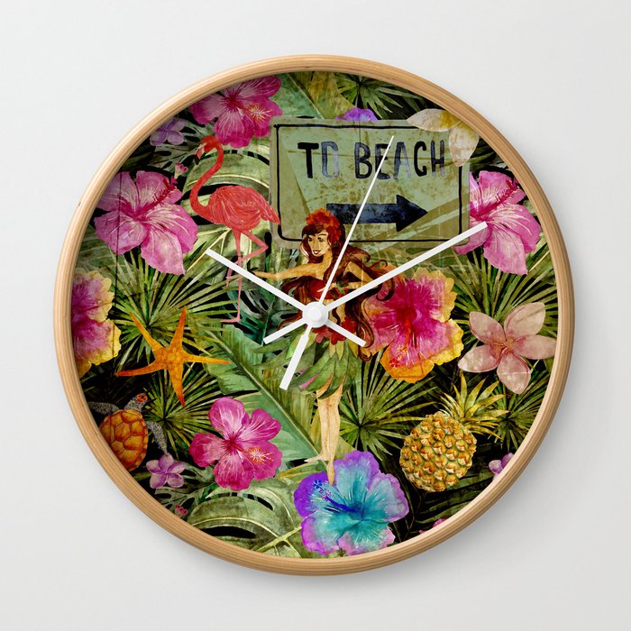 Tropical Vintage Exotic Jungle Beach Party Wall Clock