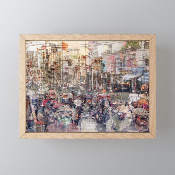 Saigon, abstract city life and traffic concept -   street photography  double exposure Framed Mini Art Print