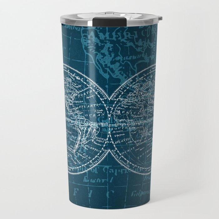 Antique Navigation World Map in Turquoise and White Travel Mug