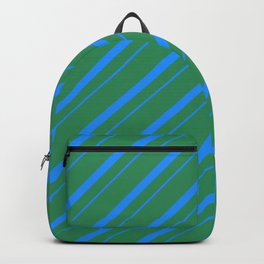 [ Thumbnail: Sea Green & Blue Colored Striped/Lined Pattern Backpack ]