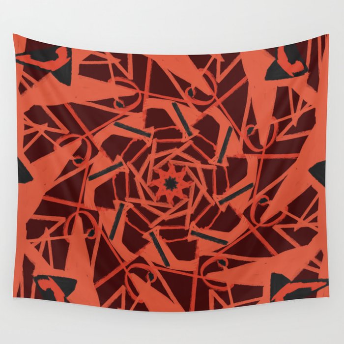 Modern Geometric Collage Orange  Wall Tapestry