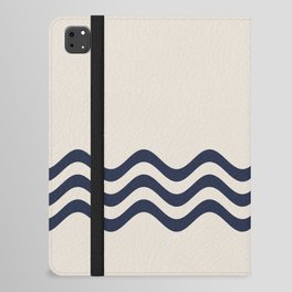 Cream and Navy Blue Triple Wavy Horizontal Stripe Pattern iPad Folio Case