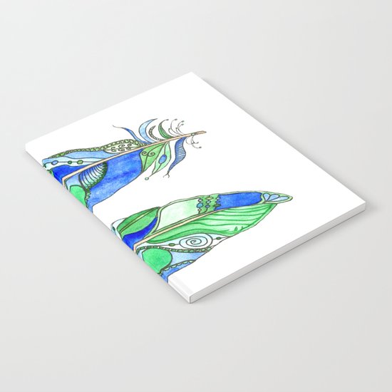Bohemian Spirit Feathers - Blue & Green Notebook