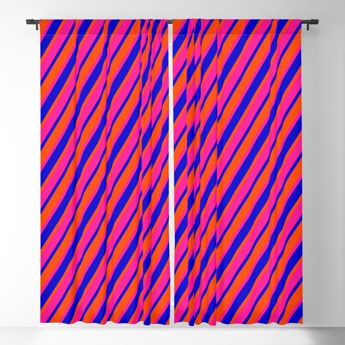 Red, Deep Pink & Blue Colored Pattern of Stripes Blackout Curtain