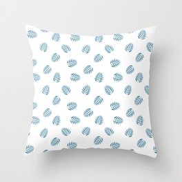 Blue Tropical Leaf Silhouette Seamless Pattern Throw Pillow