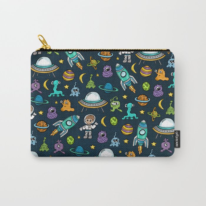 Deep Space, Night Sky, Rocket Ship, UFO, Space Alien, Astronaut, Outer Space Carry-All Pouch