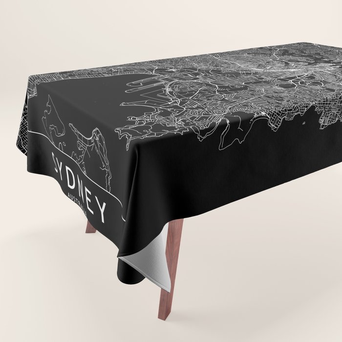 Sydney Black Map Tablecloth by multipliCITY Society6