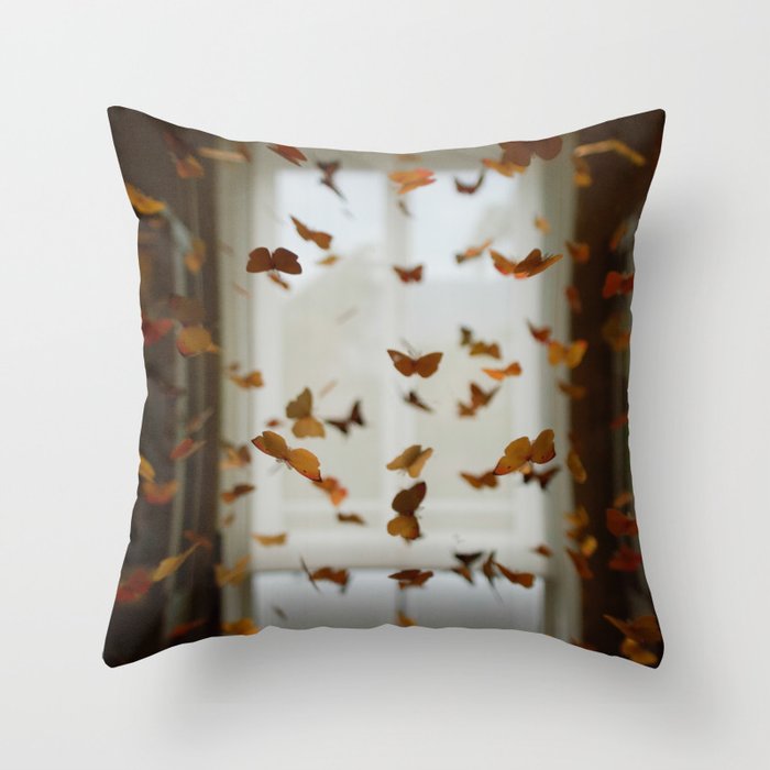 Roomful of butterflies magical realism fantasy color portrait photograph / photography Throw Pillow