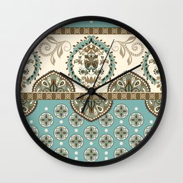 Blue mint tribal ethnic pattern Wall Clock