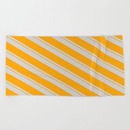 [ Thumbnail: Light Gray & Orange Colored Lines Pattern Beach Towel ]